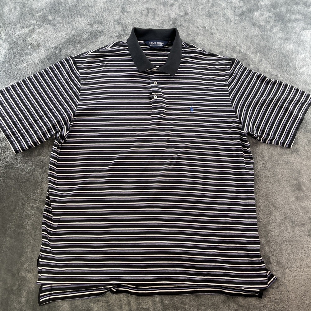 Polo Golf Ralph Lauren Size XL Blue White Stripe Cotton Classic Fit Short Sleeve